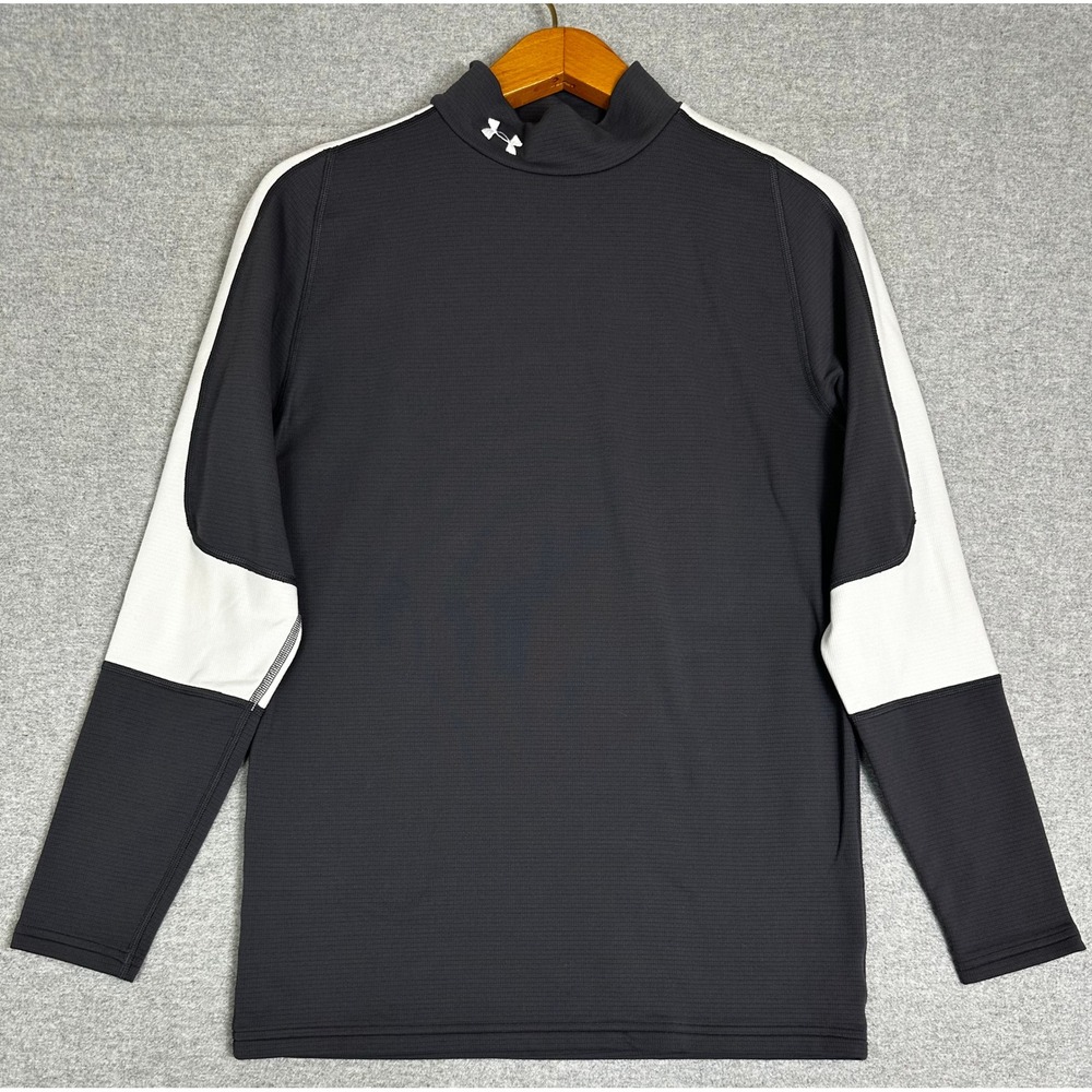 Under Armour Mock Neck Compression Shirt Mens XXL Gray ColdGear Waffle Grid Knit